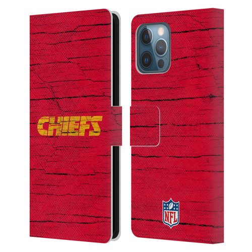 NFL Kansas City Chiefs Logo Distressed Look Leather Book Wallet Case Cover For Apple iPhone 12 Pro Max