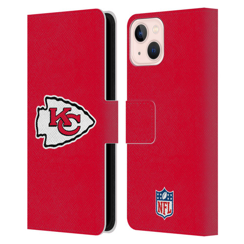 NFL Kansas City Chiefs Logo Plain Leather Book Wallet Case Cover For Apple iPhone 13