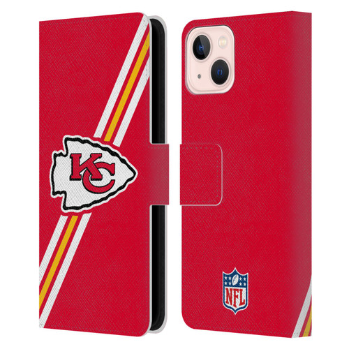 NFL Kansas City Chiefs Logo Stripes Leather Book Wallet Case Cover For Apple iPhone 13