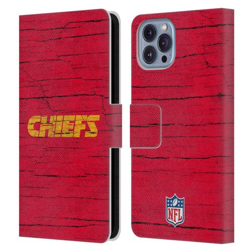 NFL Kansas City Chiefs Logo Distressed Look Leather Book Wallet Case Cover For Apple iPhone 14