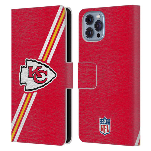 NFL Kansas City Chiefs Logo Stripes Leather Book Wallet Case Cover For Apple iPhone 14