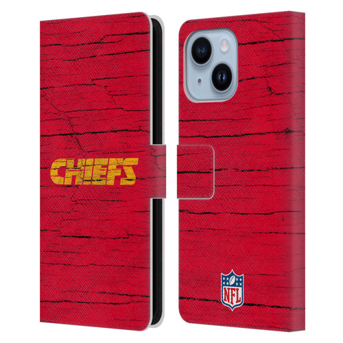 NFL Kansas City Chiefs Logo Distressed Look Leather Book Wallet Case Cover For Apple iPhone 14 Plus