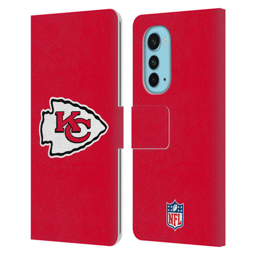 NFL Kansas City Chiefs Logo Plain Leather Book Wallet Case Cover For Motorola Edge (2022)