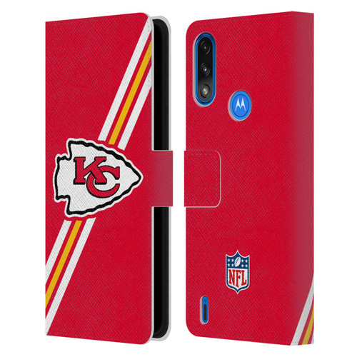 NFL Kansas City Chiefs Logo Stripes Leather Book Wallet Case Cover For Motorola Moto E7 Power / Moto E7i Power