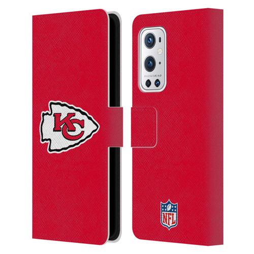 NFL Kansas City Chiefs Logo Plain Leather Book Wallet Case Cover For OnePlus 9 Pro