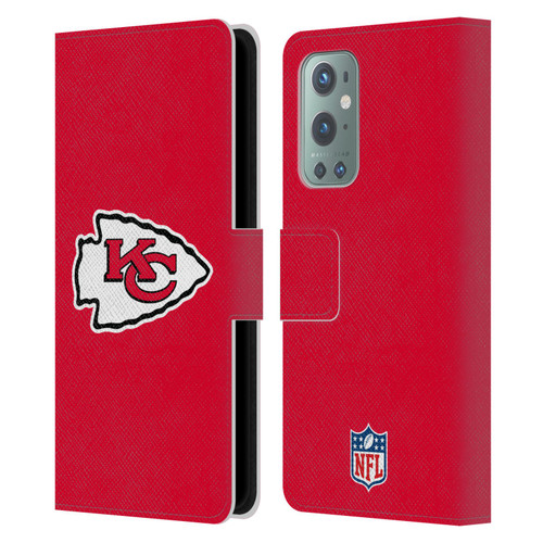 NFL Kansas City Chiefs Logo Plain Leather Book Wallet Case Cover For OnePlus 9