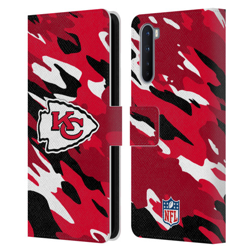 NFL Kansas City Chiefs Logo Camou Leather Book Wallet Case Cover For OnePlus Nord 5G