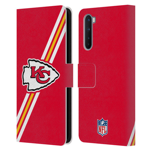 NFL Kansas City Chiefs Logo Stripes Leather Book Wallet Case Cover For OnePlus Nord 5G