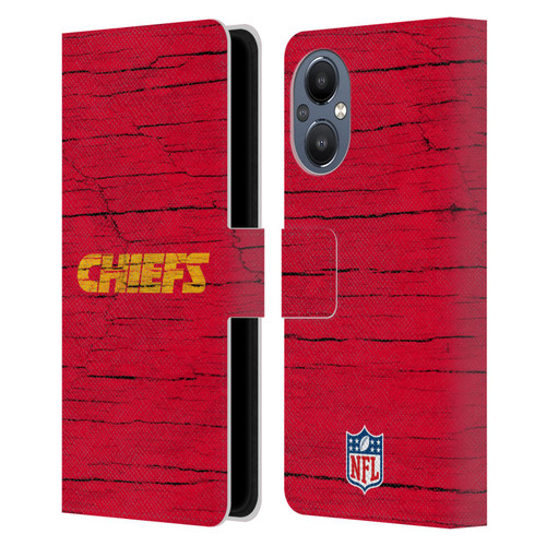 NFL Kansas City Chiefs Logo Distressed Look Leather Book Wallet Case Cover For OnePlus Nord N20 5G