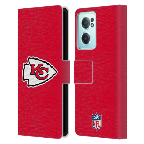 NFL Kansas City Chiefs Logo Plain Leather Book Wallet Case Cover For OnePlus Nord CE 2 5G