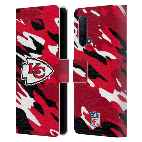 NFL Kansas City Chiefs Logo Camou Leather Book Wallet Case Cover For OnePlus Nord CE 5G