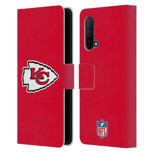 NFL Kansas City Chiefs Logo Plain Leather Book Wallet Case Cover For OnePlus Nord CE 5G