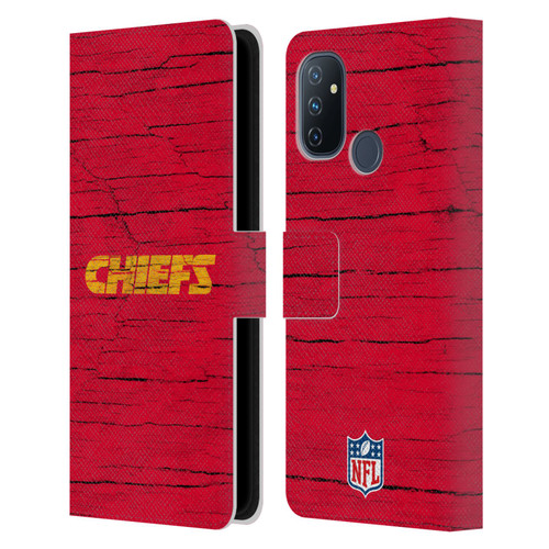 NFL Kansas City Chiefs Logo Distressed Look Leather Book Wallet Case Cover For OnePlus Nord N100