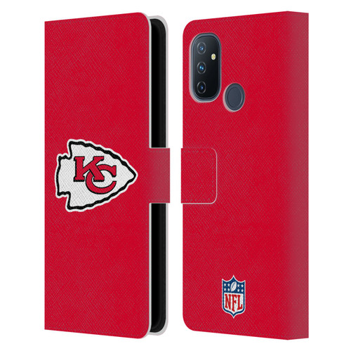 NFL Kansas City Chiefs Logo Plain Leather Book Wallet Case Cover For OnePlus Nord N100