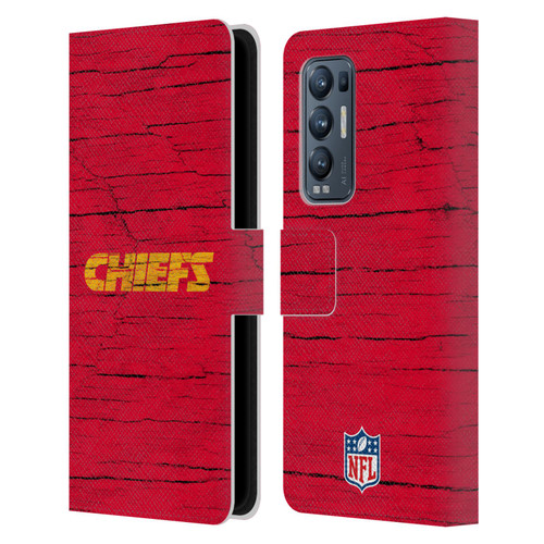 NFL Kansas City Chiefs Logo Distressed Look Leather Book Wallet Case Cover For OPPO Find X3 Neo / Reno5 Pro+ 5G