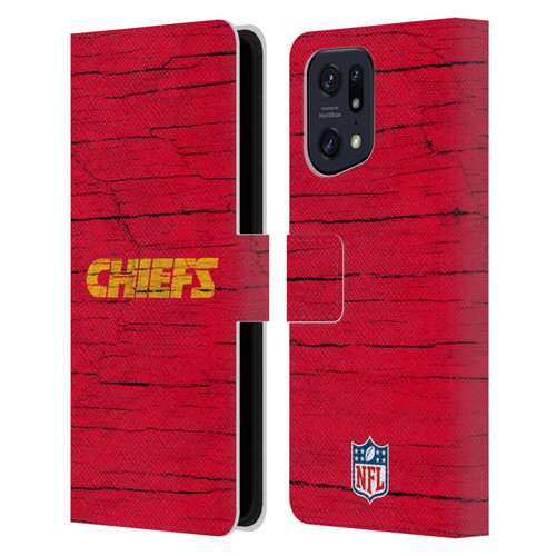 NFL Kansas City Chiefs Logo Distressed Look Leather Book Wallet Case Cover For OPPO Find X5