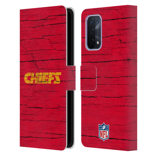 NFL Kansas City Chiefs Logo Distressed Look Leather Book Wallet Case Cover For OPPO A54 5G