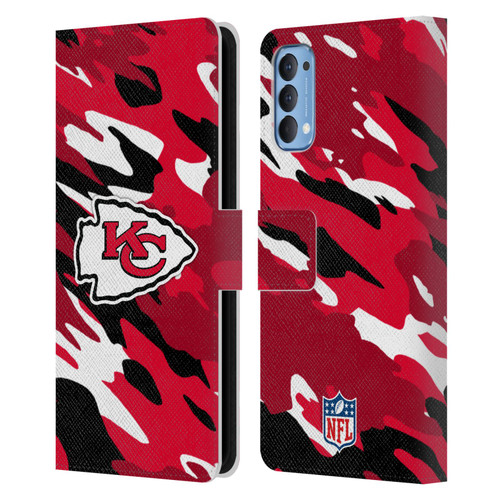 NFL Kansas City Chiefs Logo Camou Leather Book Wallet Case Cover For OPPO Reno 4 5G