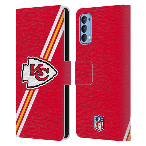 NFL Kansas City Chiefs Logo Stripes Leather Book Wallet Case Cover For OPPO Reno 4 5G