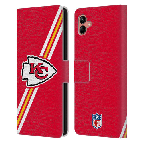NFL Kansas City Chiefs Logo Stripes Leather Book Wallet Case Cover For Samsung Galaxy A04 (2022)