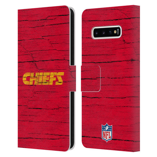 NFL Kansas City Chiefs Logo Distressed Look Leather Book Wallet Case Cover For Samsung Galaxy S10+ / S10 Plus