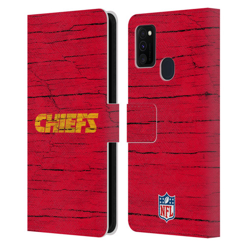 NFL Kansas City Chiefs Logo Distressed Look Leather Book Wallet Case Cover For Samsung Galaxy M30s (2019)/M21 (2020)