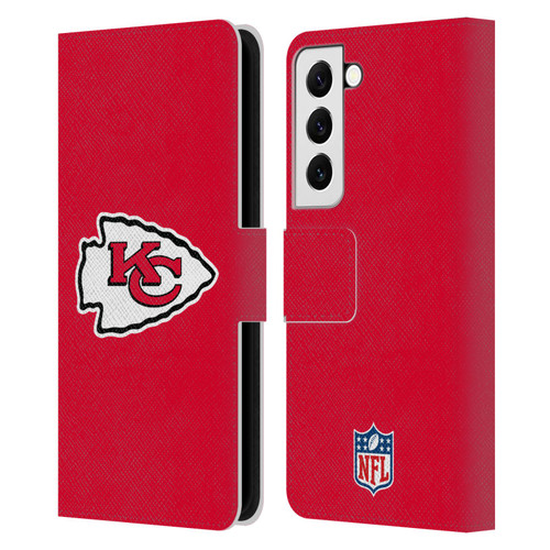 NFL Kansas City Chiefs Logo Plain Leather Book Wallet Case Cover For Samsung Galaxy S22 5G