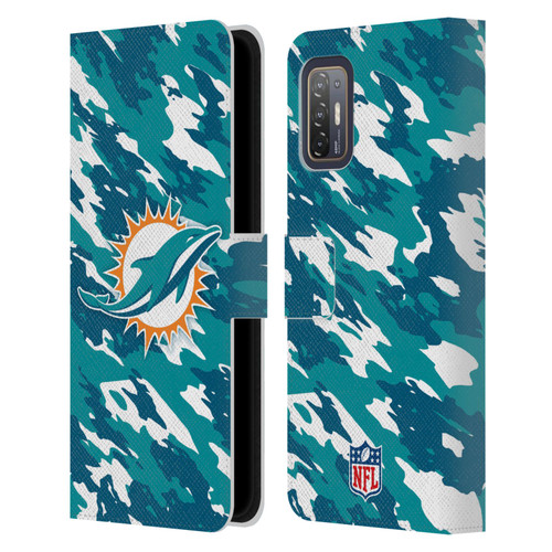 NFL Miami Dolphins Logo Camou Leather Book Wallet Case Cover For HTC Desire 21 Pro 5G