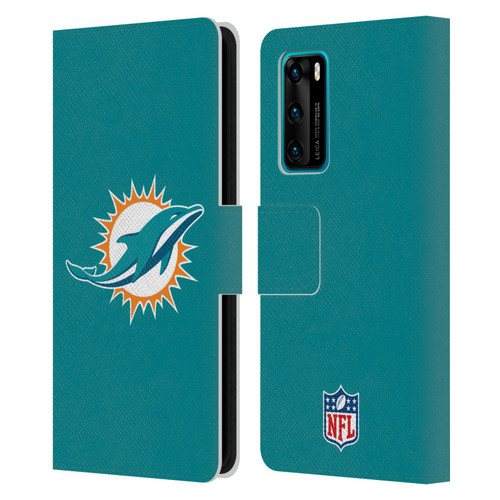 NFL Miami Dolphins Logo Plain Leather Book Wallet Case Cover For Huawei P40 5G