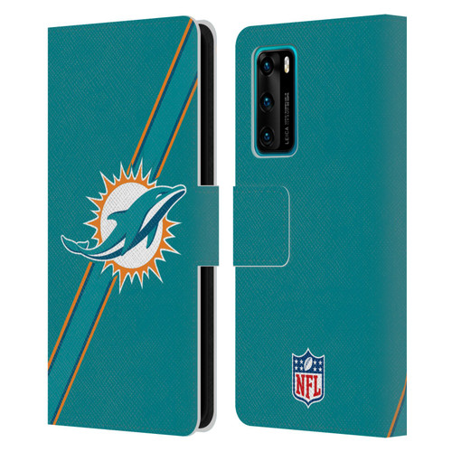 NFL Miami Dolphins Logo Stripes Leather Book Wallet Case Cover For Huawei P40 5G