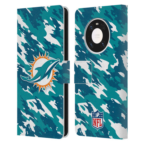NFL Miami Dolphins Logo Camou Leather Book Wallet Case Cover For Huawei Mate 40 Pro 5G