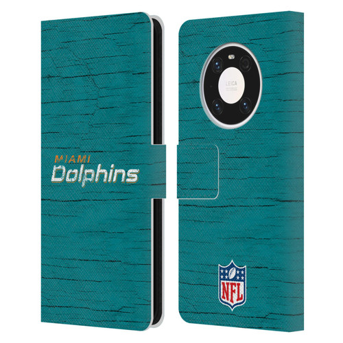 NFL Miami Dolphins Logo Distressed Look Leather Book Wallet Case Cover For Huawei Mate 40 Pro 5G
