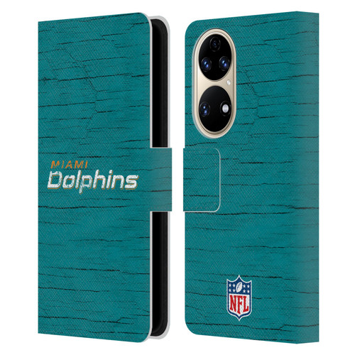 NFL Miami Dolphins Logo Distressed Look Leather Book Wallet Case Cover For Huawei P50