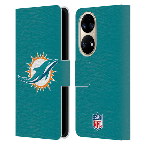 NFL Miami Dolphins Logo Plain Leather Book Wallet Case Cover For Huawei P50