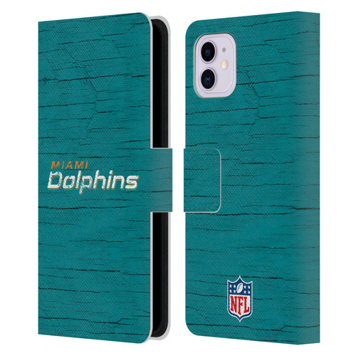 NFL Miami Dolphins Logo Distressed Look Leather Book Wallet Case Cover For Apple iPhone 11