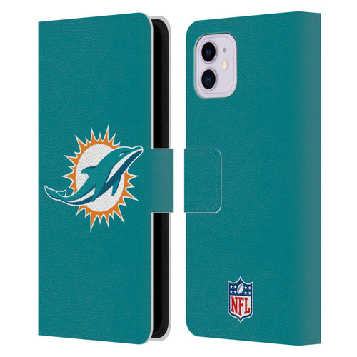 NFL Miami Dolphins Logo Plain Leather Book Wallet Case Cover For Apple iPhone 11