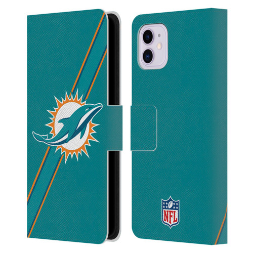 NFL Miami Dolphins Logo Stripes Leather Book Wallet Case Cover For Apple iPhone 11