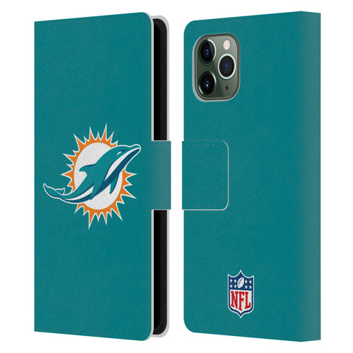 NFL Miami Dolphins Logo Plain Leather Book Wallet Case Cover For Apple iPhone 11 Pro