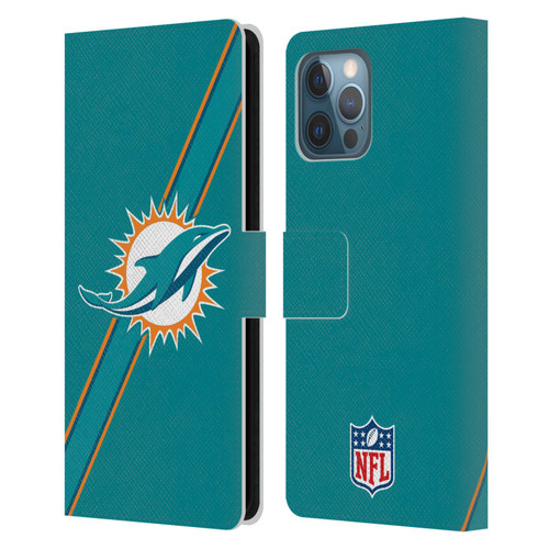 NFL Miami Dolphins Logo Stripes Leather Book Wallet Case Cover For Apple iPhone 12 Pro Max