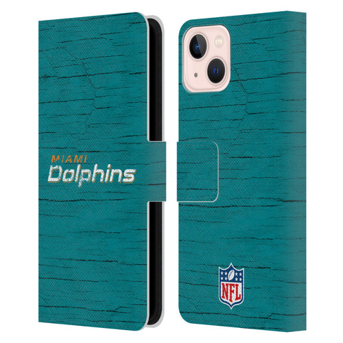 NFL Miami Dolphins Logo Distressed Look Leather Book Wallet Case Cover For Apple iPhone 13