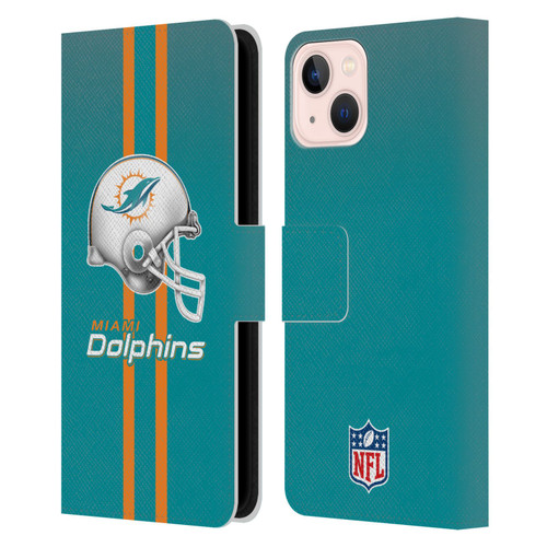 NFL Miami Dolphins Logo Helmet Leather Book Wallet Case Cover For Apple iPhone 13