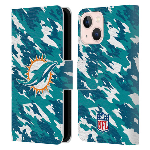 NFL Miami Dolphins Logo Camou Leather Book Wallet Case Cover For Apple iPhone 13 Mini