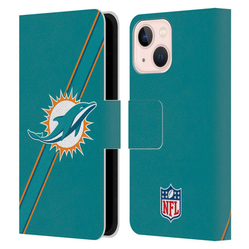 NFL Miami Dolphins Logo Stripes Leather Book Wallet Case Cover For Apple iPhone 13 Mini