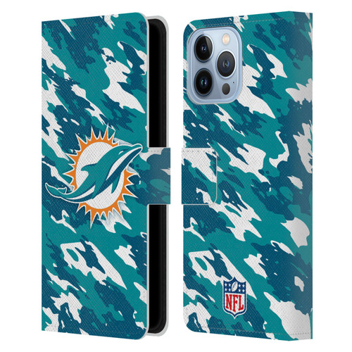 NFL Miami Dolphins Logo Camou Leather Book Wallet Case Cover For Apple iPhone 13 Pro Max