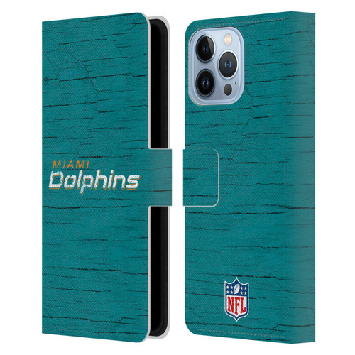 NFL Miami Dolphins Logo Distressed Look Leather Book Wallet Case Cover For Apple iPhone 13 Pro Max