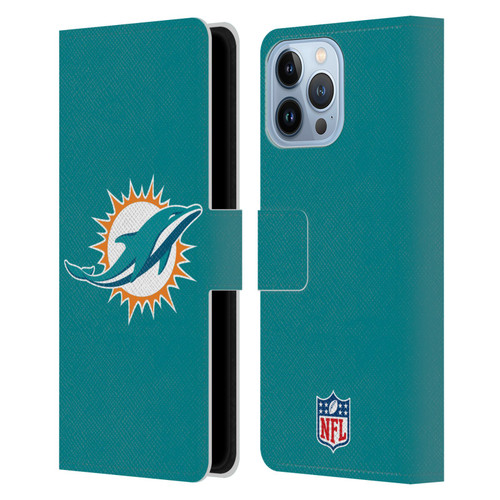 NFL Miami Dolphins Logo Plain Leather Book Wallet Case Cover For Apple iPhone 13 Pro Max