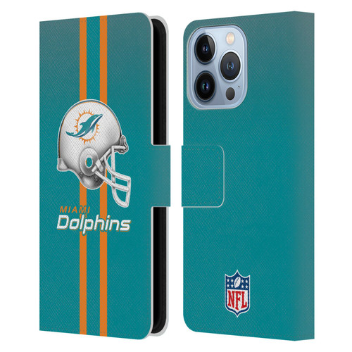 NFL Miami Dolphins Logo Helmet Leather Book Wallet Case Cover For Apple iPhone 13 Pro