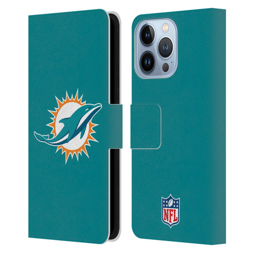 NFL Miami Dolphins Logo Plain Leather Book Wallet Case Cover For Apple iPhone 13 Pro