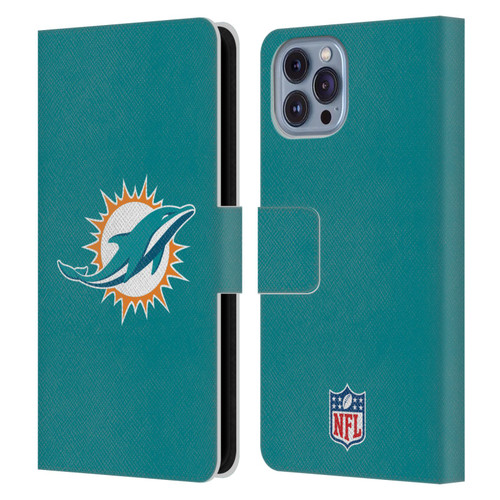NFL Miami Dolphins Logo Plain Leather Book Wallet Case Cover For Apple iPhone 14