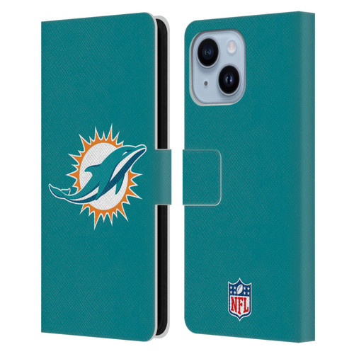 NFL Miami Dolphins Logo Plain Leather Book Wallet Case Cover For Apple iPhone 14 Plus